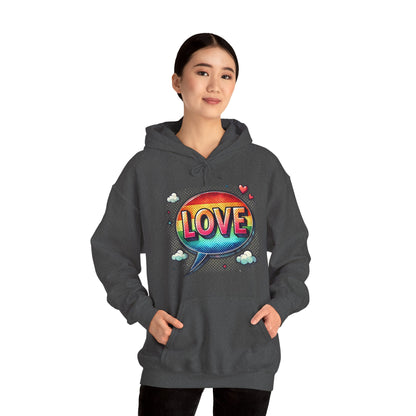 Love Speech Bubble Hoodie — Retro Rainbow Graphic Pullover