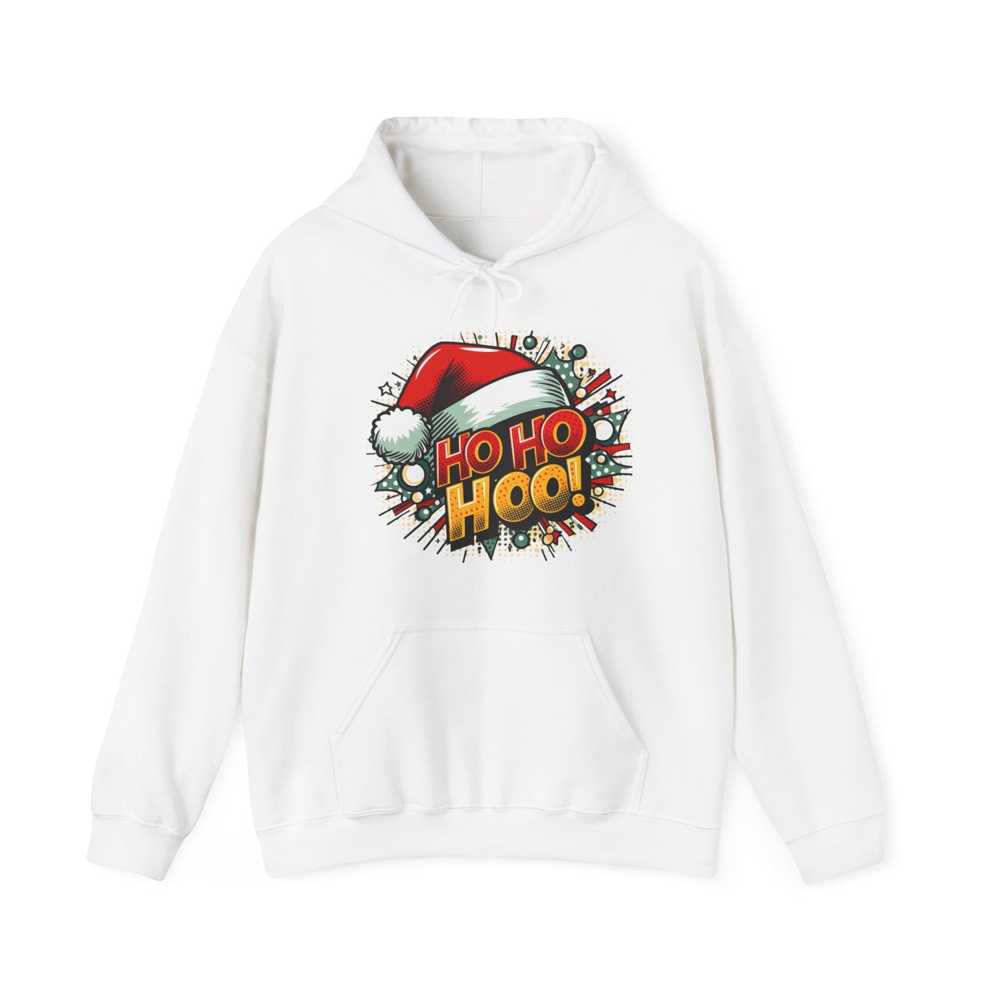 Ho Ho Hoo! Christmas Comic Hoodie — Santa Hat Pop Art Sweatshirt