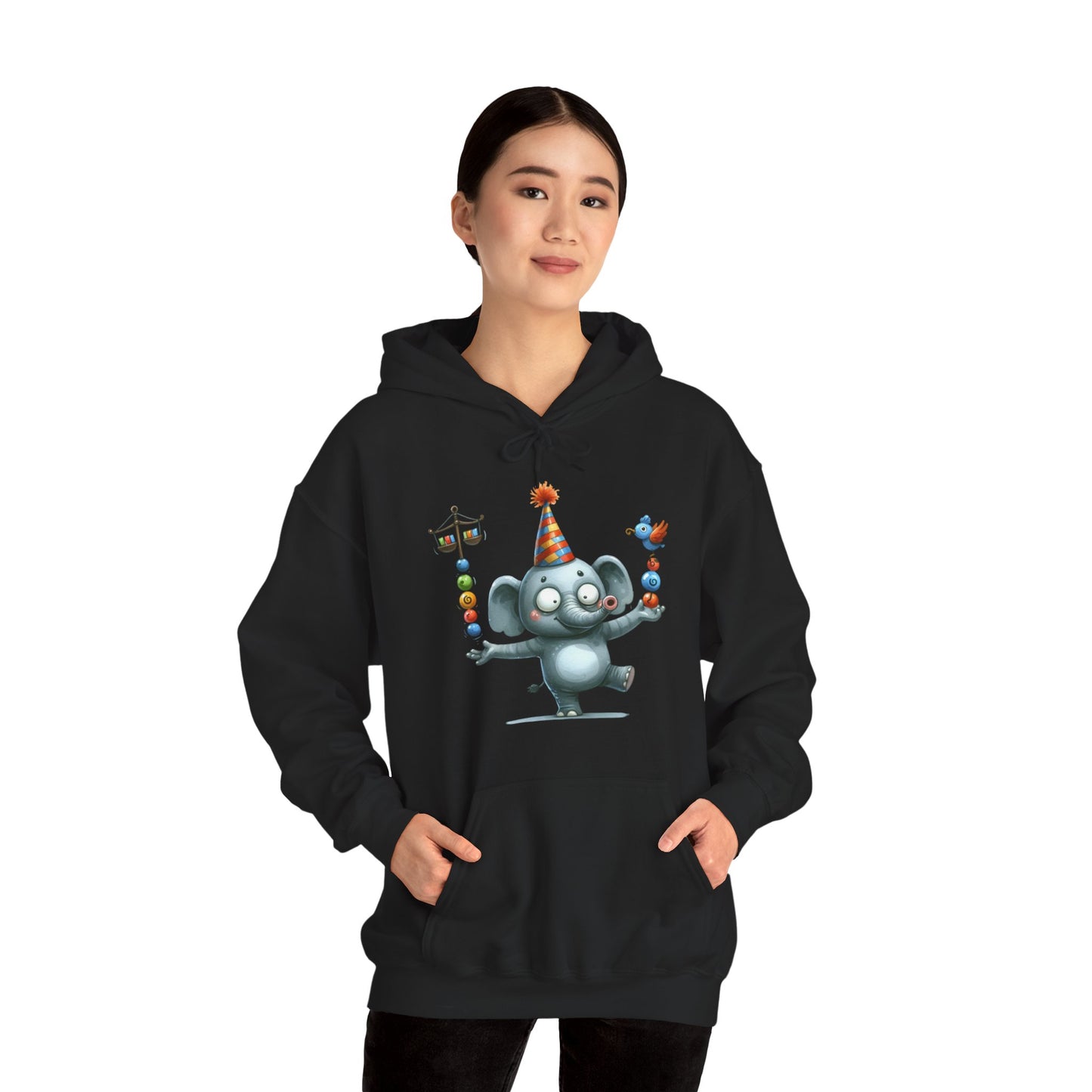 Elephant Birthday Party Hoodie — Cute Juggling Elephant Kids Graphic Hoodie