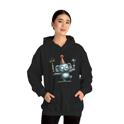 Elephant Birthday Party Hoodie — Cute Juggling Elephant Kids Graphic Hoodie
