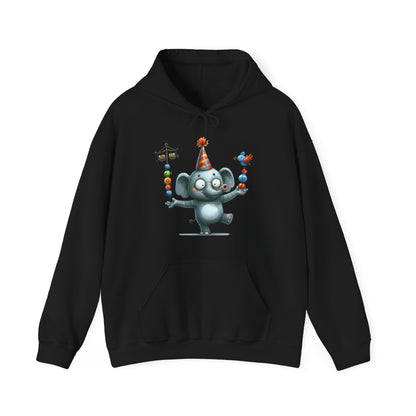 Elephant Birthday Party Hoodie — Cute Juggling Elephant Kids Graphic Hoodie