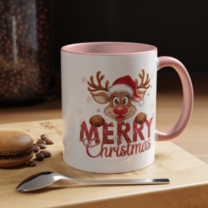 Merry Christmas Reindeer Accent Coffee Mug — Festive Holiday 11/15oz