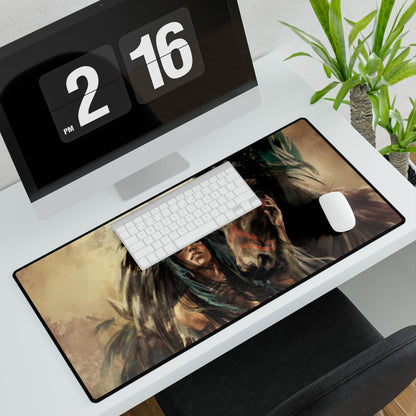 Native Spirit Horse Desk Mat — Bohemian Native American Warrior & Horse Gaming/Work Desk Pad