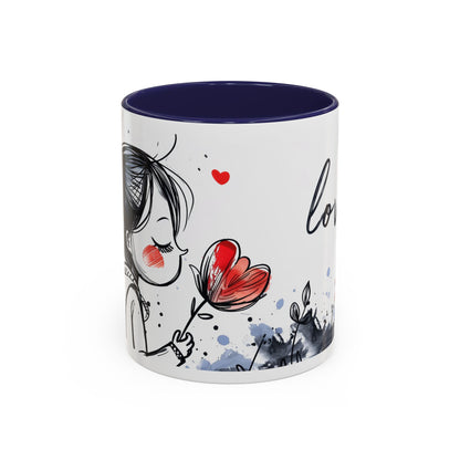 Cute Love Girl Mug – Romantic Flower Illustration Coffee Cup