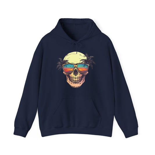 Tropical Skull Hoodie — Sunset Palm Sunglasses Graphic Hooded Sweatshirt