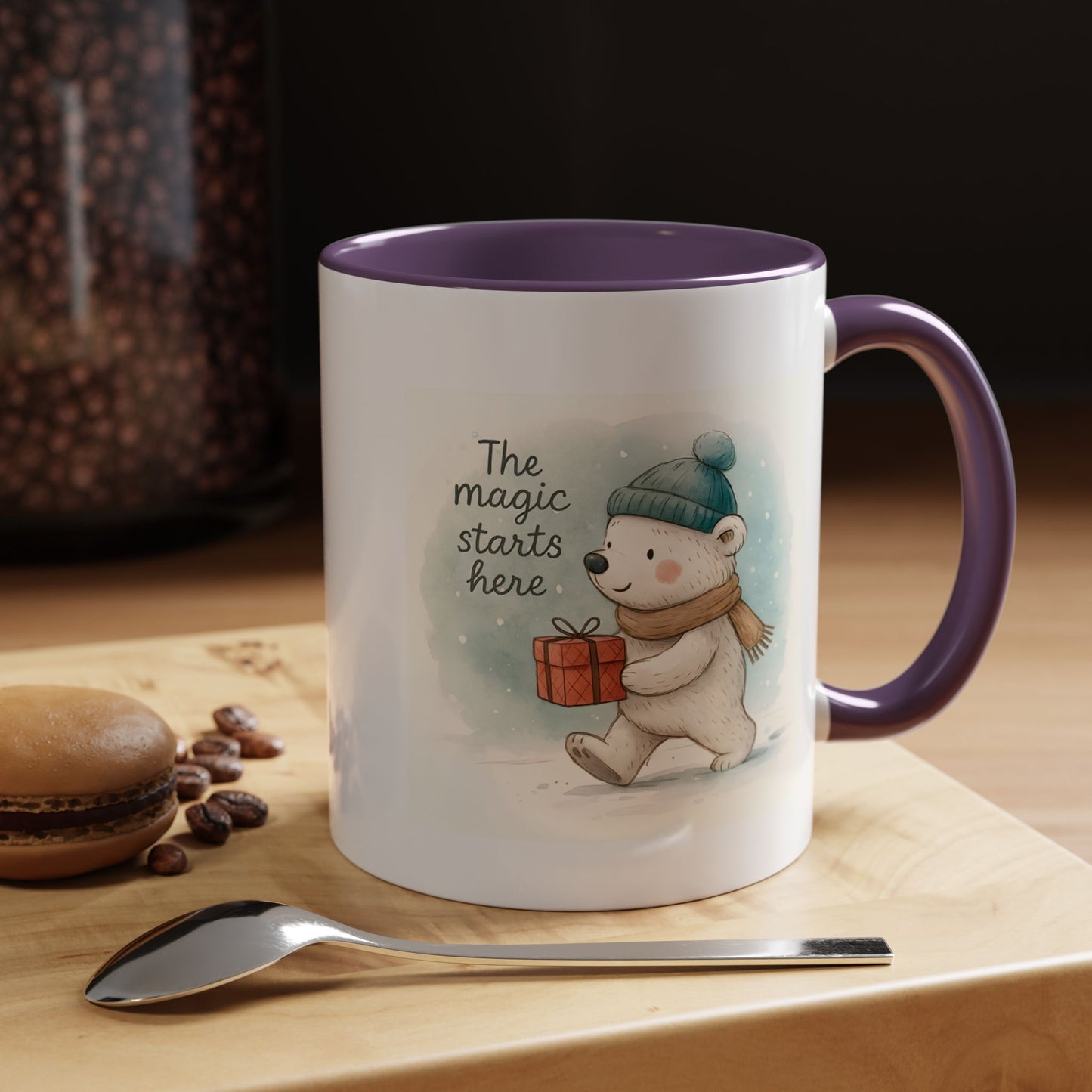 Holiday Polar Bear Coffee Mug — The Magic Starts Here Accent Christmas Mug