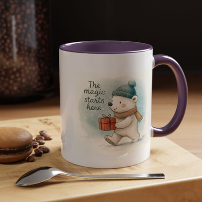 Holiday Polar Bear Coffee Mug — The Magic Starts Here Accent Christmas Mug
