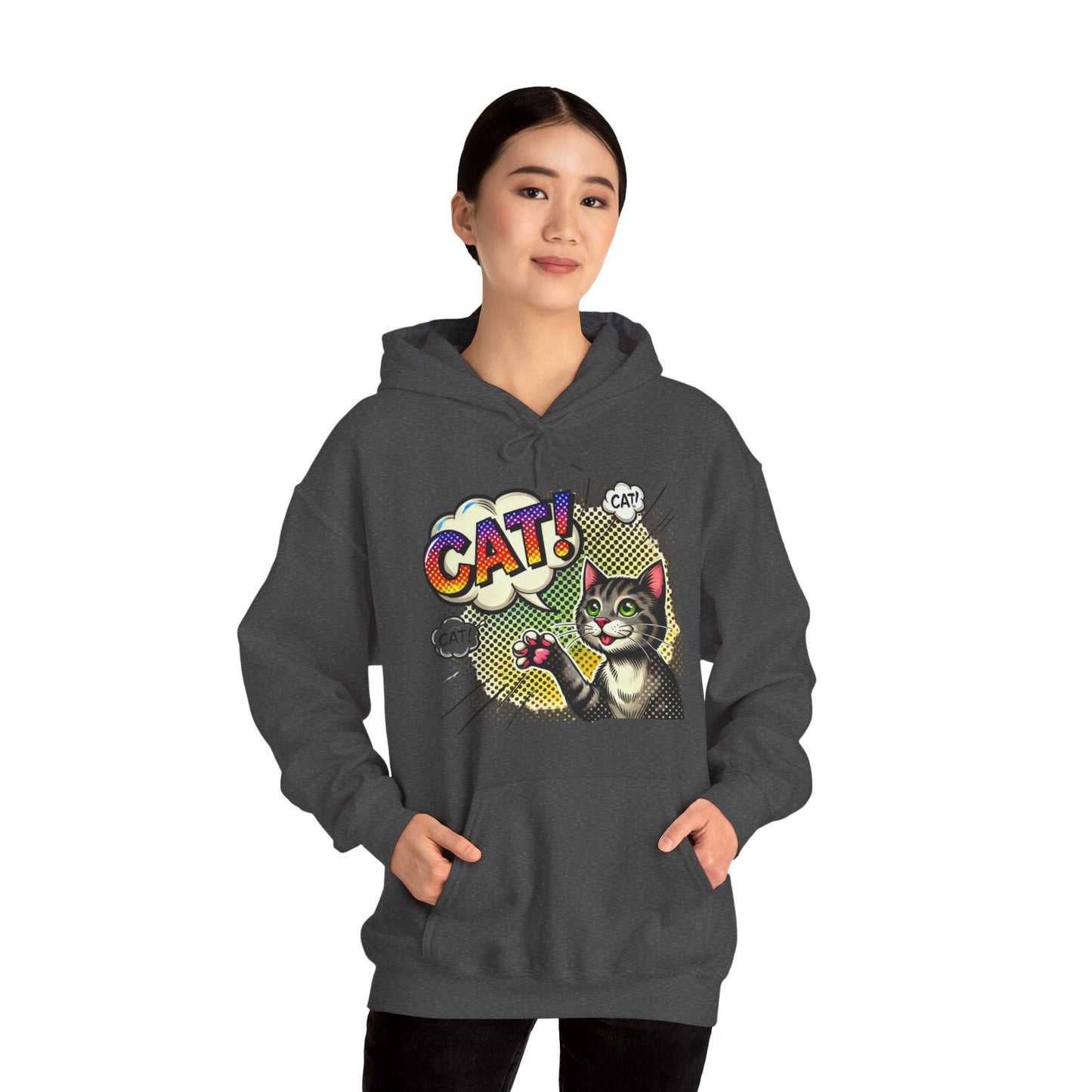 Cat! Pop Art Hoodie — Retro Comic Cat Graphic Sweatshirt