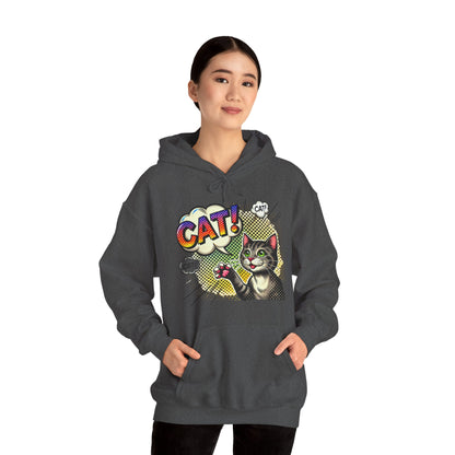 Cat! Pop Art Hoodie — Retro Comic Cat Graphic Sweatshirt