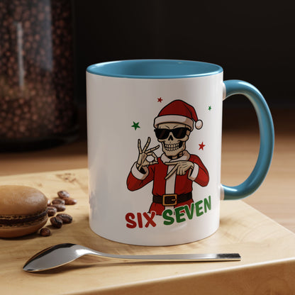 Christmas Skull Coffee Mug – 'Six Seven' Festive Santa Skull Accent Mug (11/15 oz)