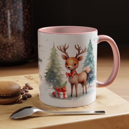 Warm & Cozy Christmas Accent Coffee Mug — Festive Santa, Reindeer & Pine Tree Holiday Drinkware