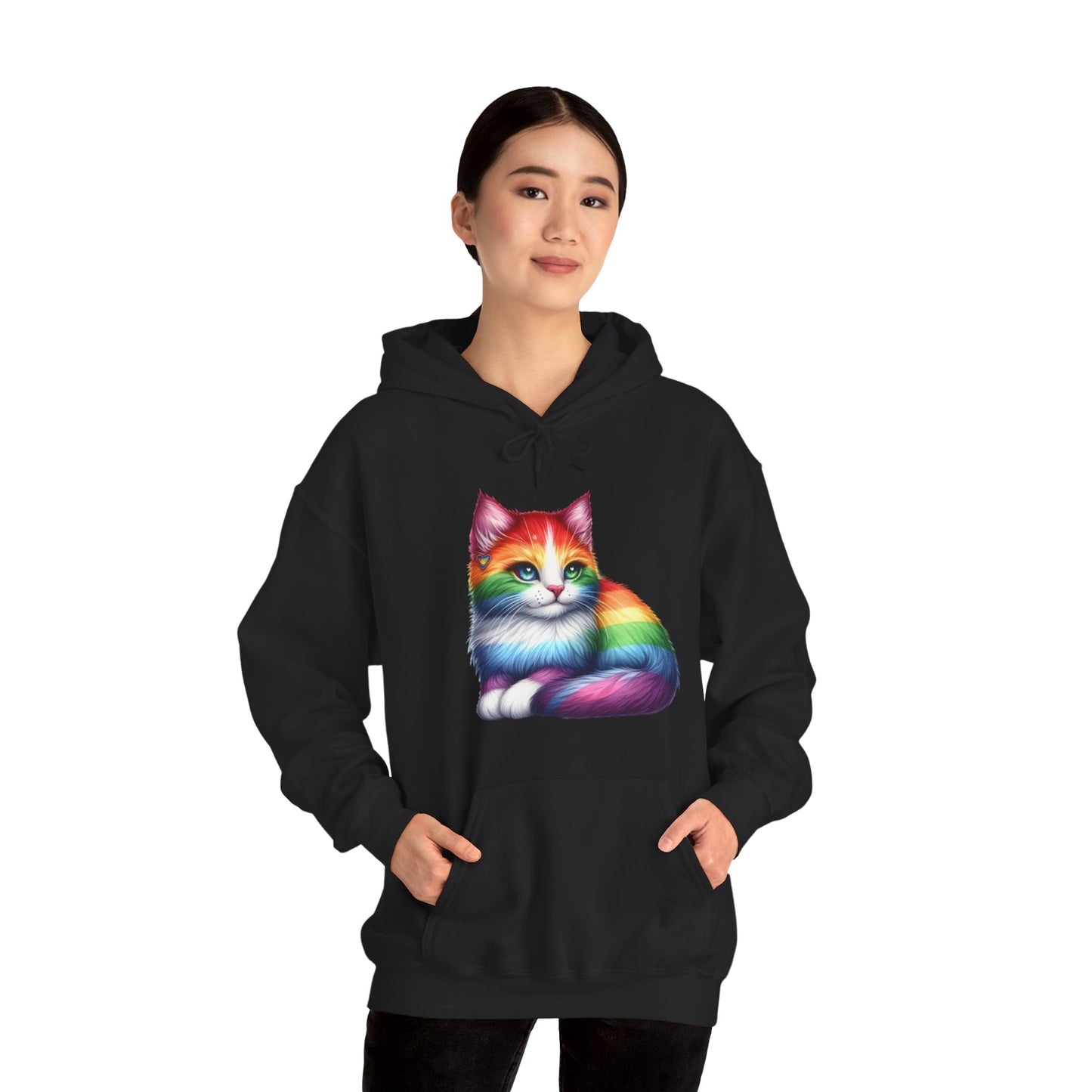 Rainbow Cat Hoodie — Colorful Pride Kitten Pullover