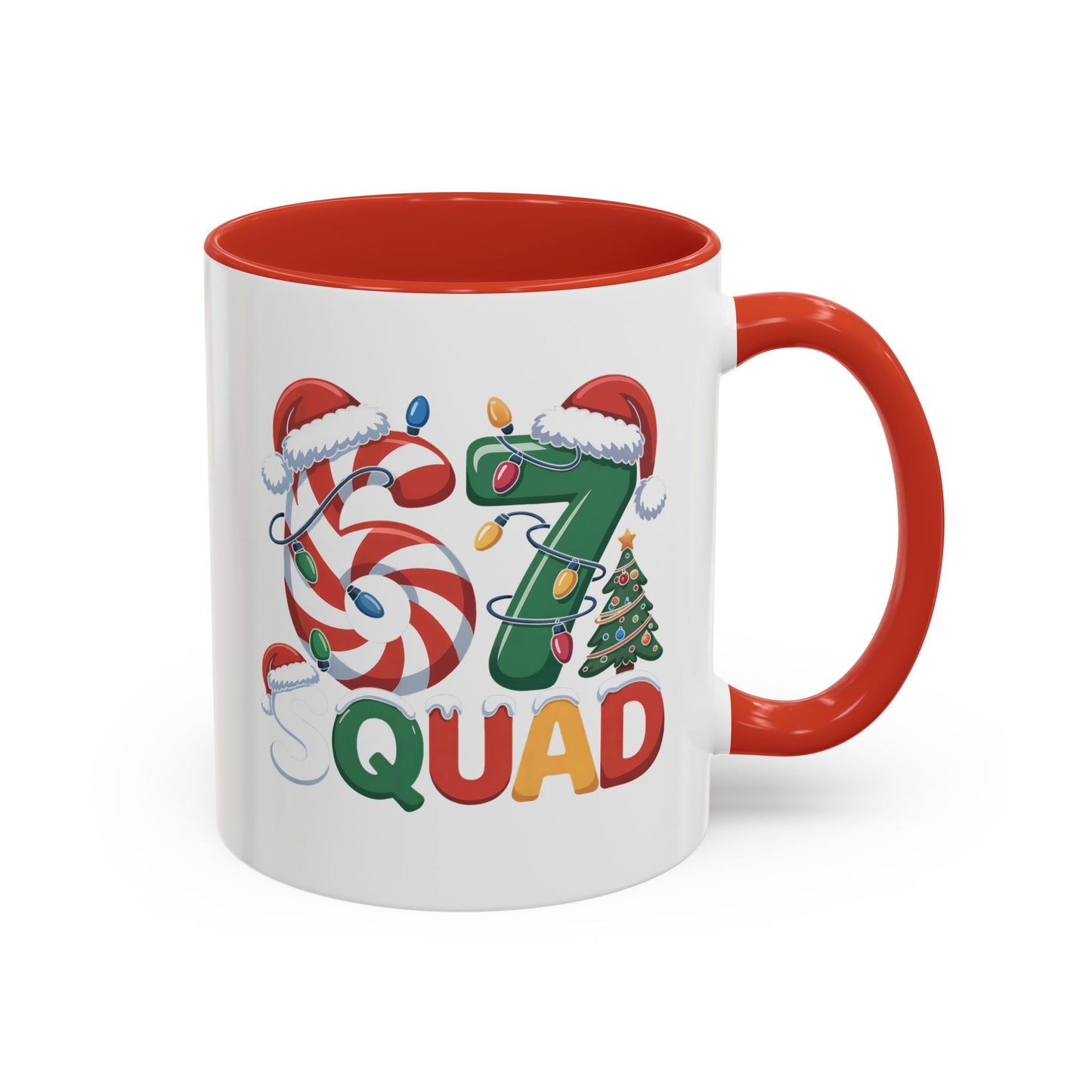 Christmas 07 Squad Accent Coffee Mug – Holiday Candy Cane & Santa Hat Design
