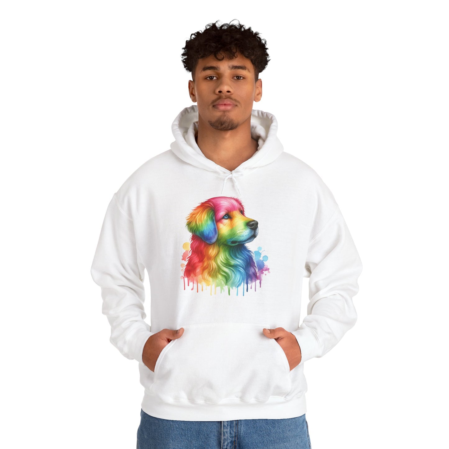 Rainbow Golden Retriever Hoodie — Colorful Drip Dog Portrait Sweatshirt