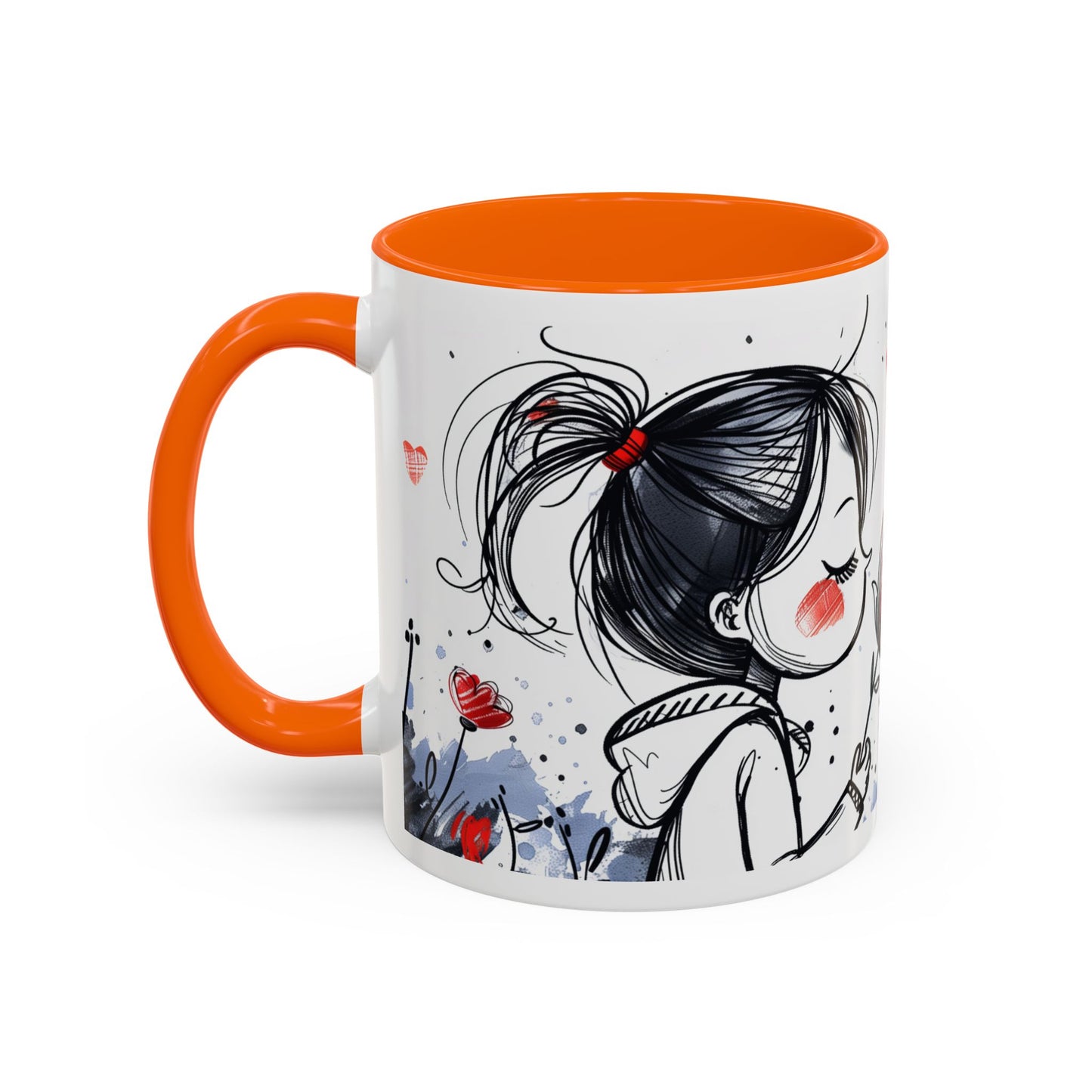 Cute Love Girl Mug – Romantic Flower Illustration Coffee Cup