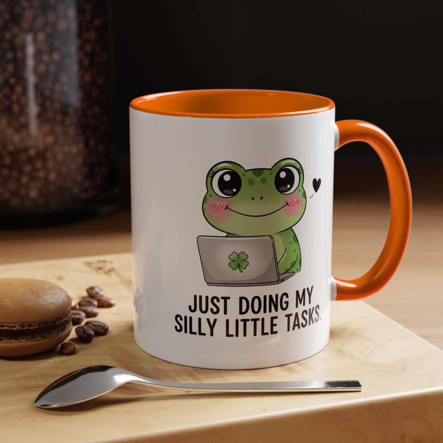 Cute Frog Coffee Mug — "Just Doing My Silly Little Tasks" Accent Mug