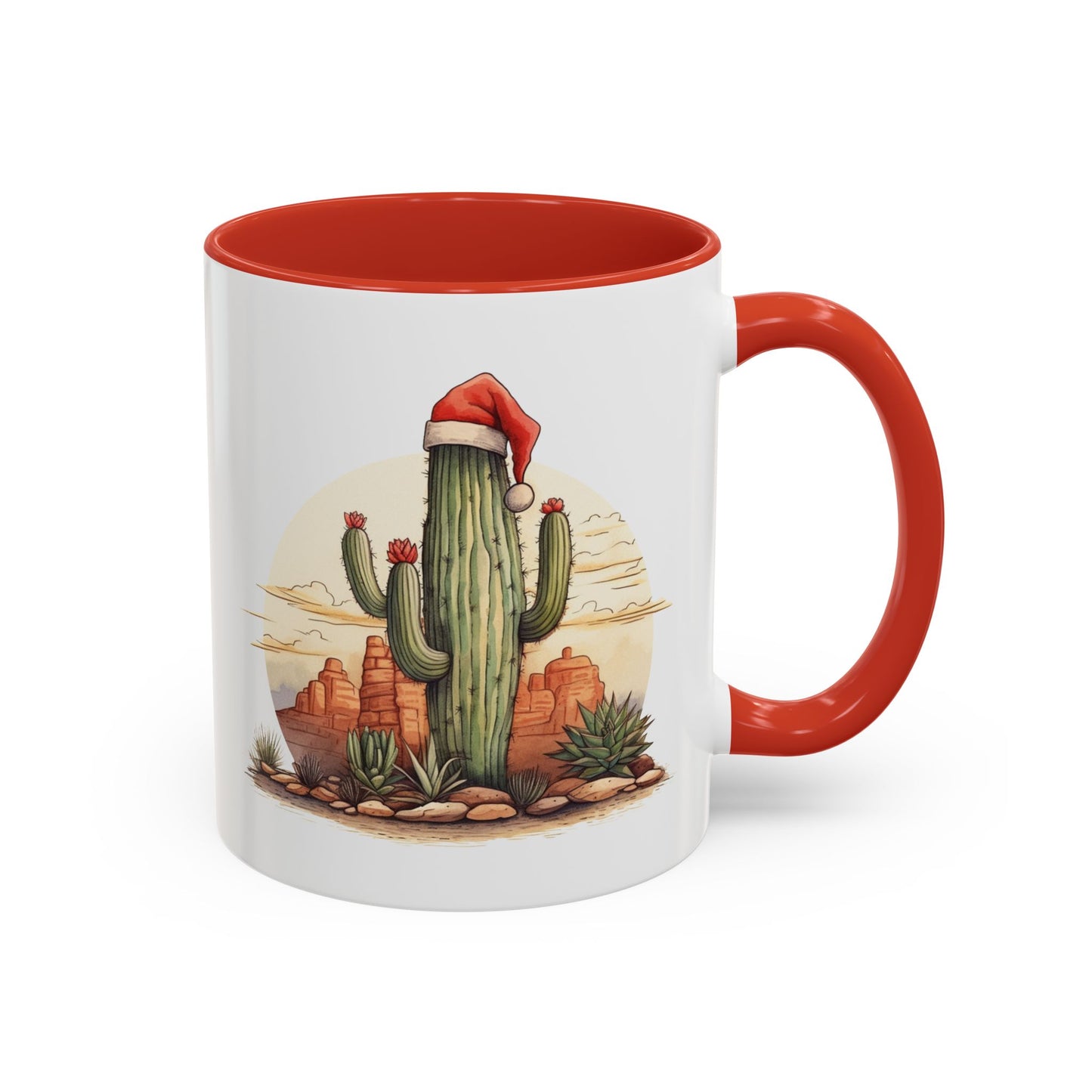 New Year Cactus Mug – Santa Hat Desert Mug – Southwestern Holiday Coffee Cup – Funny Festive Cactus New Year Gift