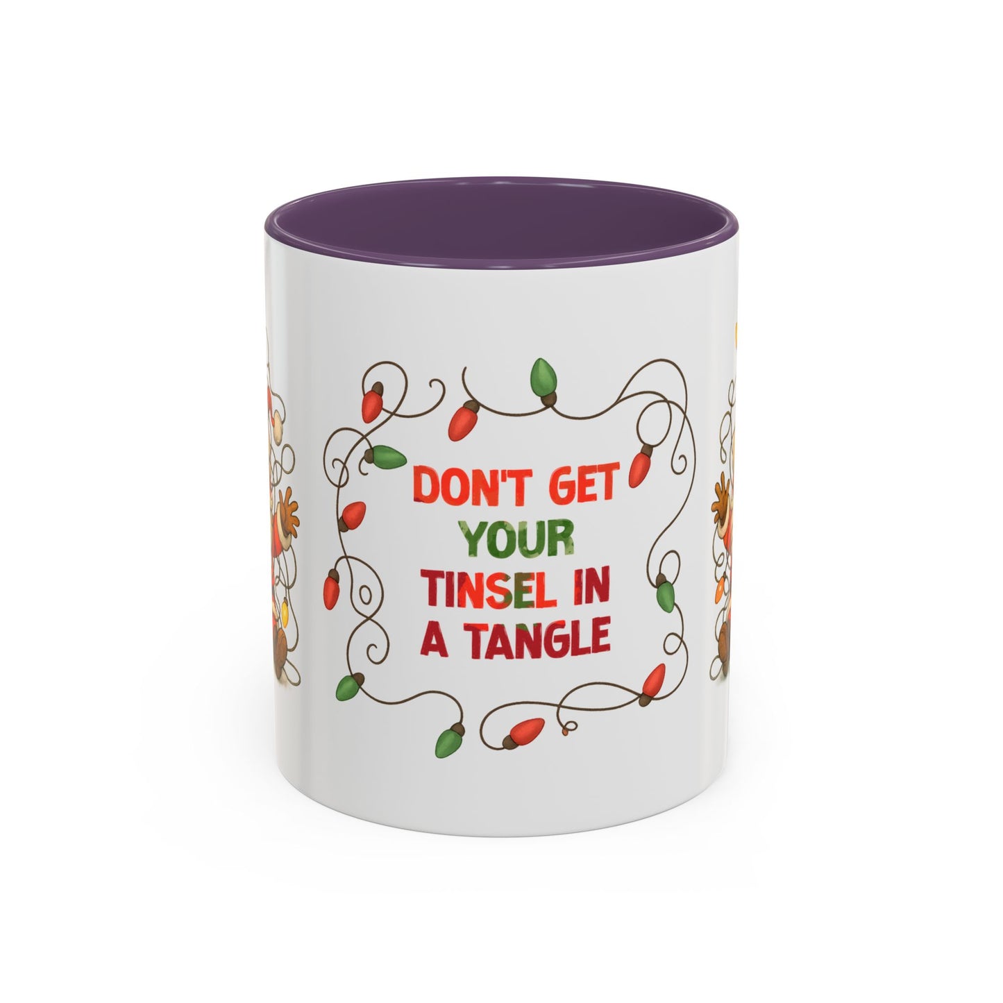 Don’t Get Your Tinsel in a Tangle – Funny Santa Christmas Mug, Holiday Lights Coffee Cup (11oz/15oz)