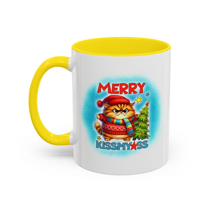 Merry Kissmyass Cat Coffee Mug — Funny Christmas Accent Mug (11/15oz)