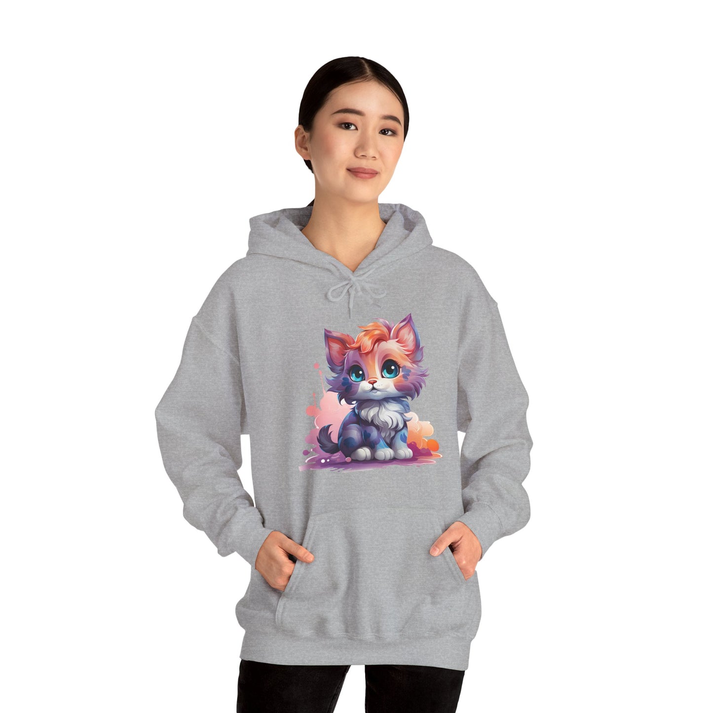 Cute Watercolor Kitten Hoodie — Adorable Colorful Cat Graphic Sweatshirt
