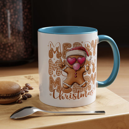 Cute Gingerbread Christmas Mug – Funny Holiday Cookie Cup with Heart Eyes & Bubble Gum