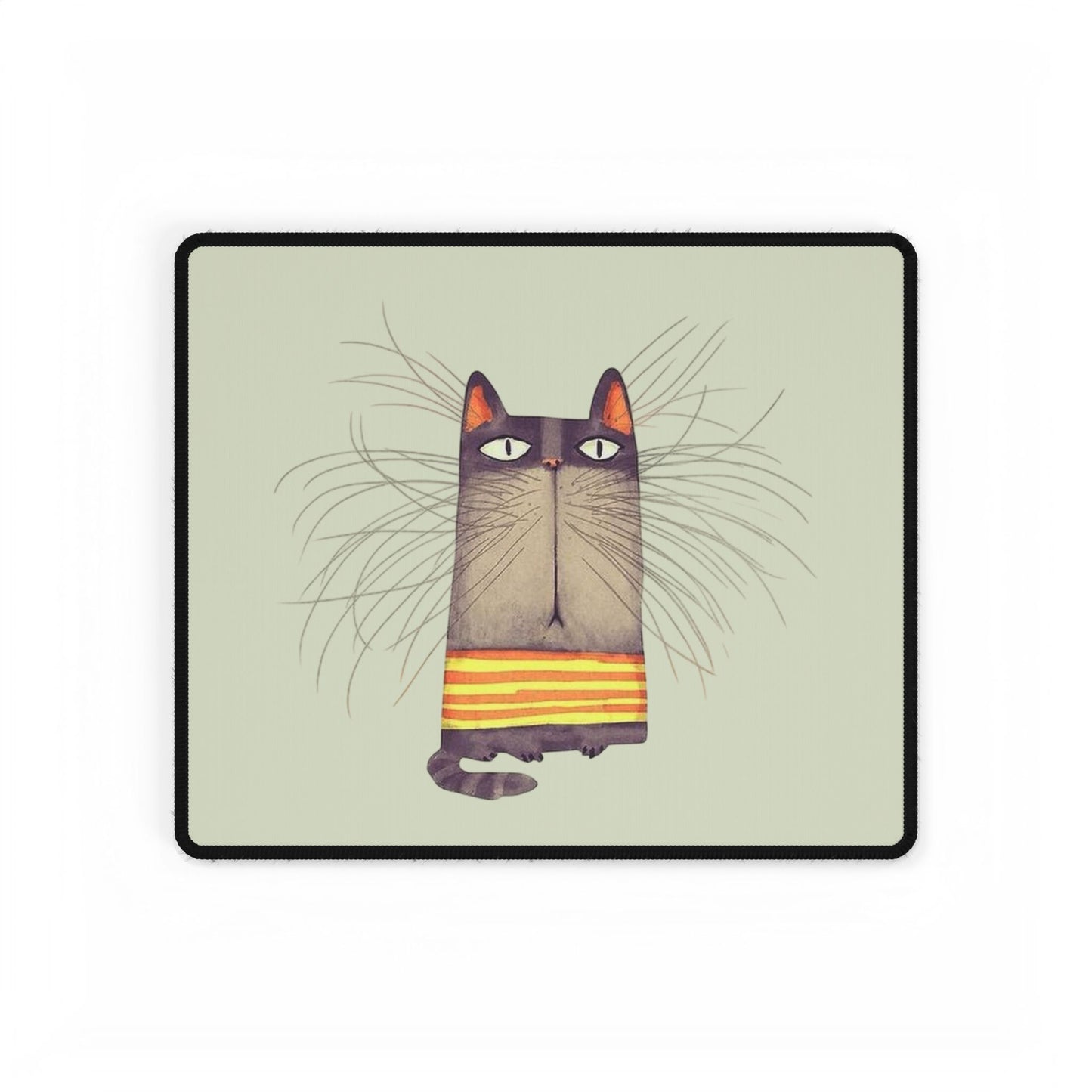 Whimsical Striped Cat Desk Mat — Large Cute Cat Mousepad for Home Office