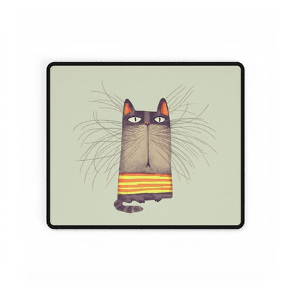 Whimsical Striped Cat Desk Mat — Large Cute Cat Mousepad for Home Office