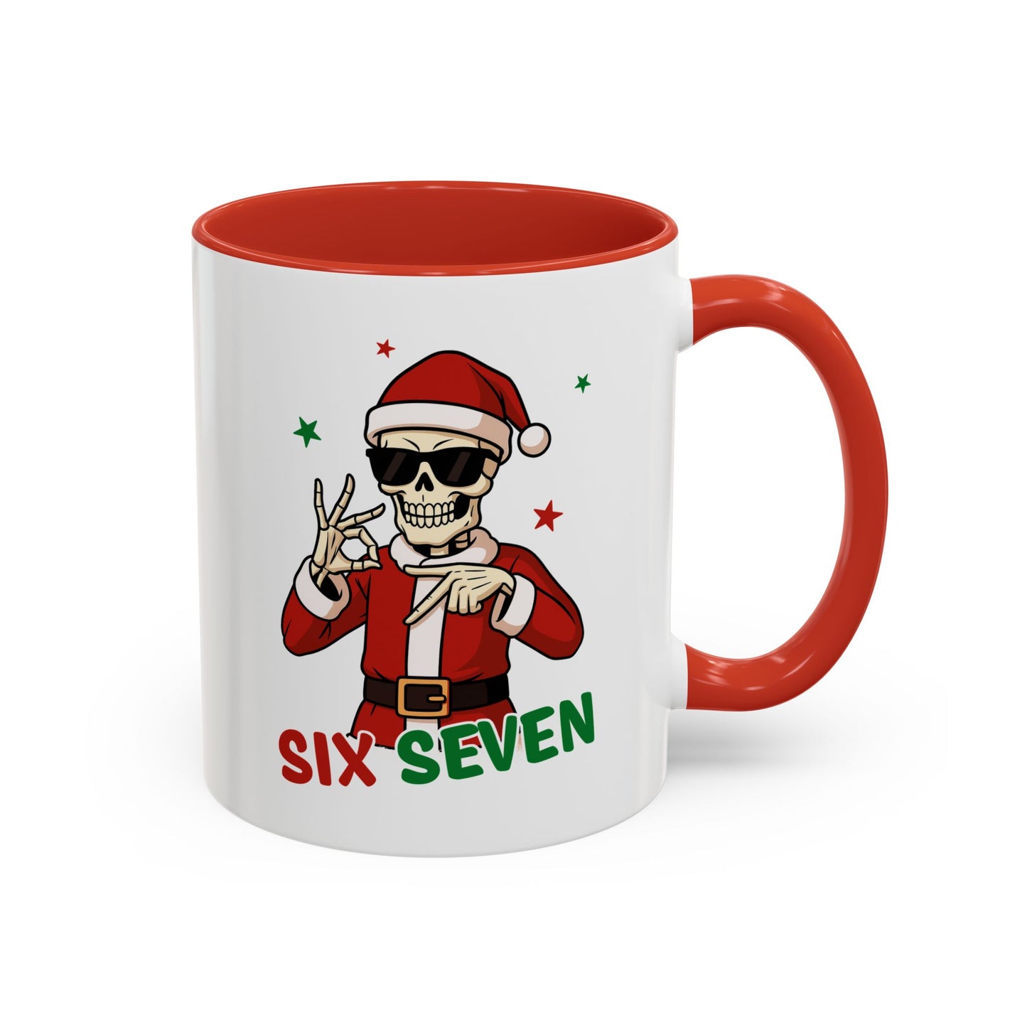 Christmas Skull Coffee Mug – 'Six Seven' Festive Santa Skull Accent Mug (11/15 oz)