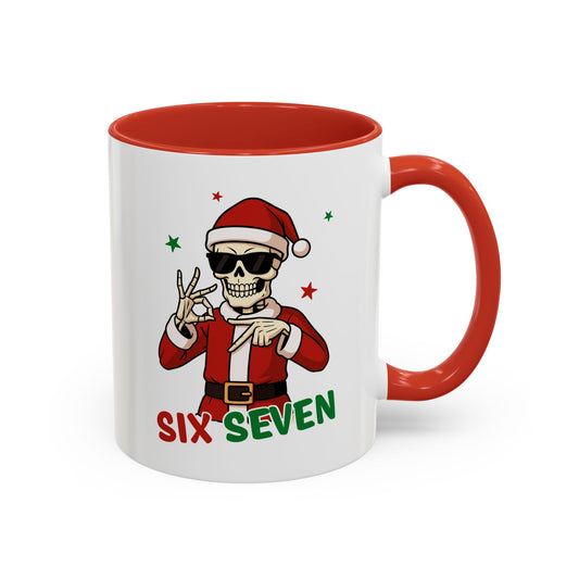 Christmas Skull Coffee Mug – 'Six Seven' Festive Santa Skull Accent Mug (11/15 oz)