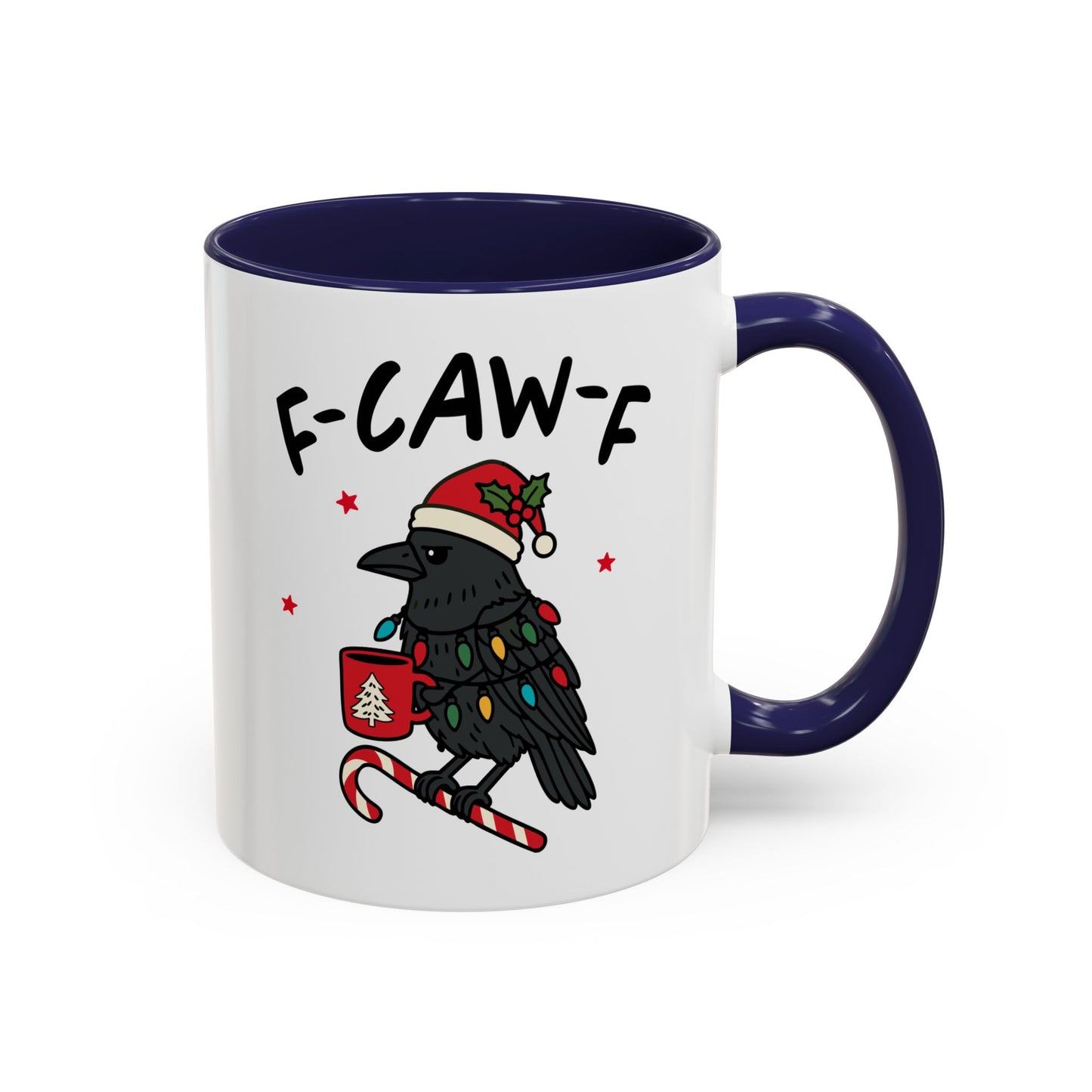 Funny Crow Christmas Mug – F-Caw-F Holiday Crow Cup – Cute Raven Coffee Mug with Lights & Santa Hat