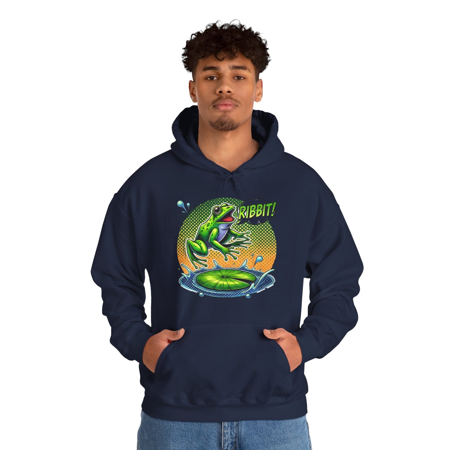Frog Jump Hoodie – Retro Neon 'Ribbit' Graphic Sweatshirt