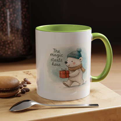 Holiday Polar Bear Coffee Mug — The Magic Starts Here Accent Christmas Mug
