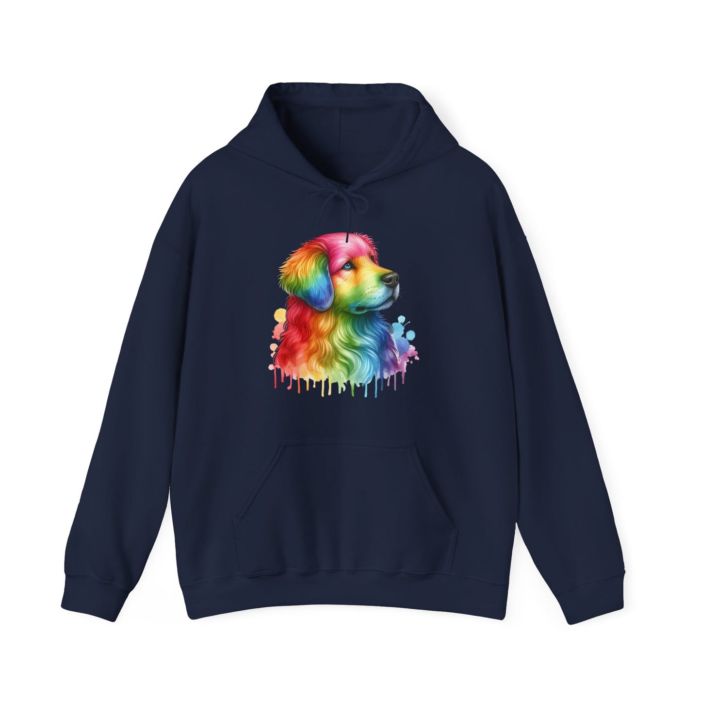 Rainbow Golden Retriever Hoodie — Colorful Drip Dog Portrait Sweatshirt