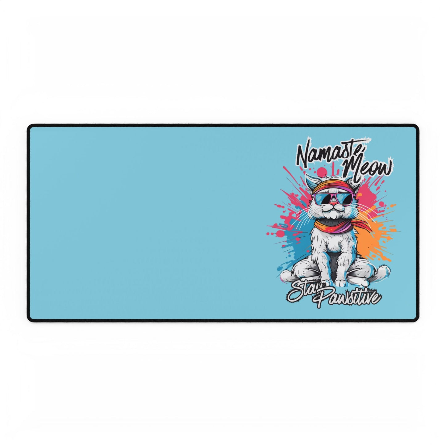 Namaste Meow Yoga Cat Desk Mat — Large Mousepad for Home Office, Gaming, & Meditation