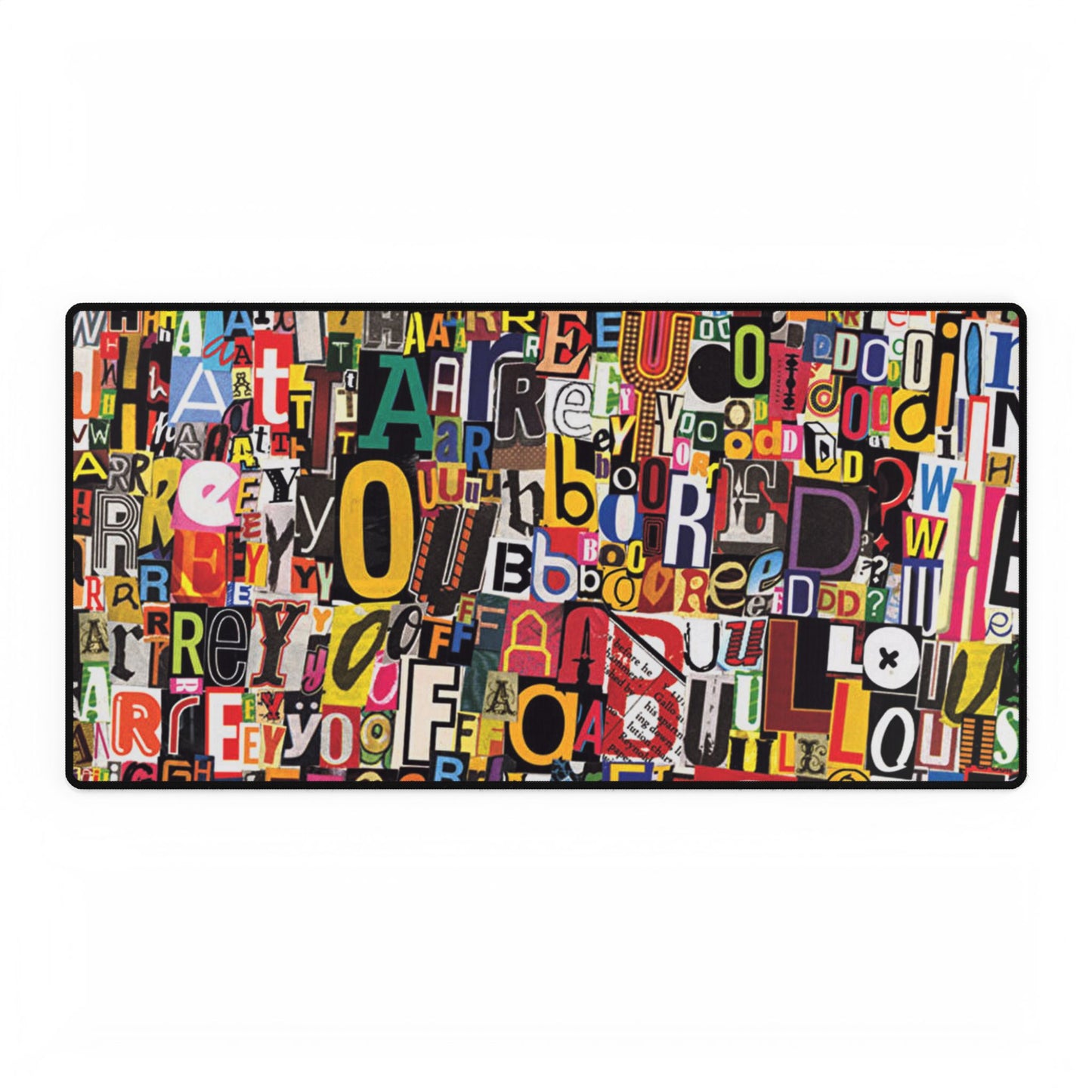 Colorful Collage Alphabet Desk Mat — Typographic Word Art Gaming & Office Desk Pad