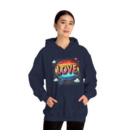 Love Speech Bubble Hoodie — Retro Rainbow Graphic Pullover