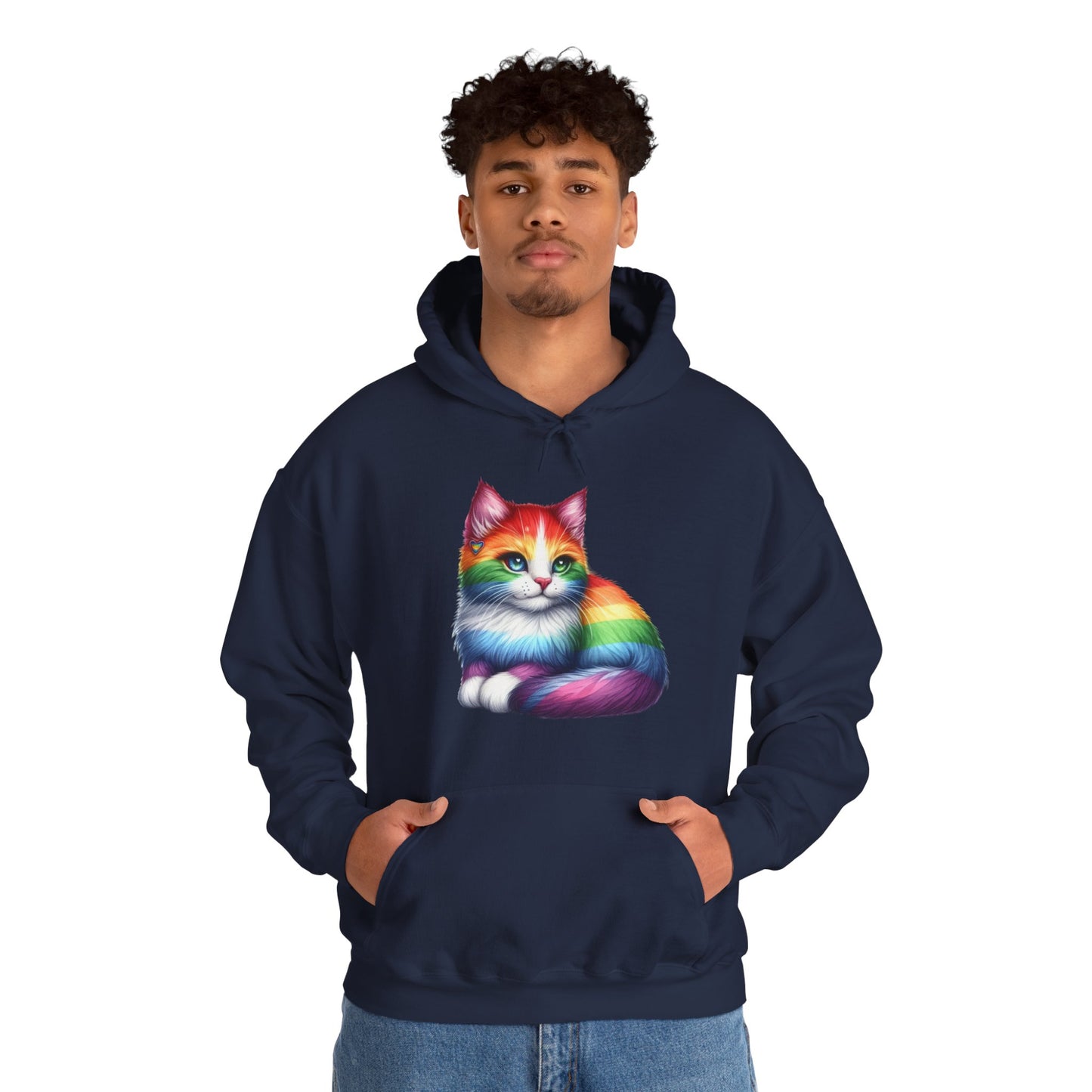 Rainbow Cat Hoodie — Colorful Pride Kitten Pullover