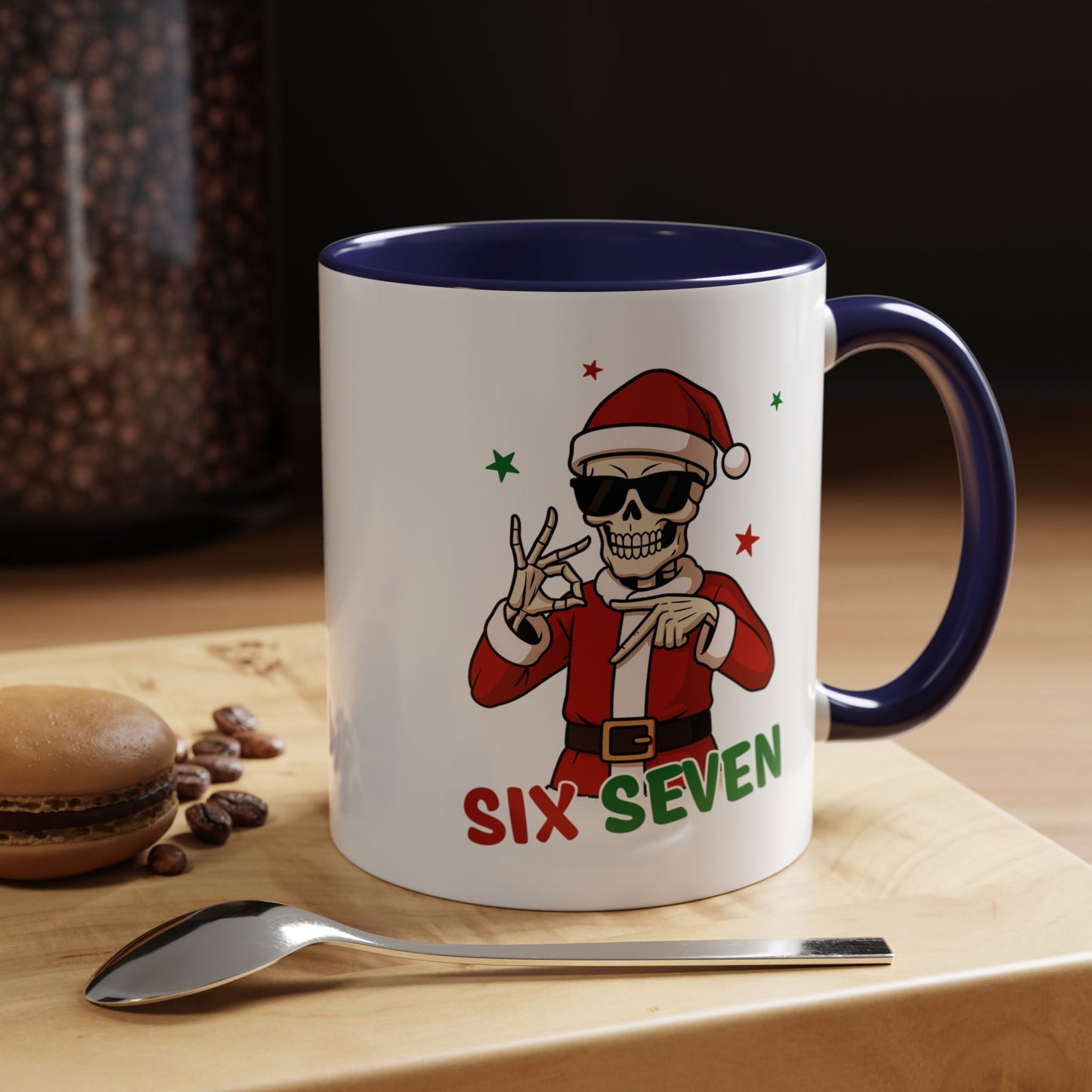 Christmas Skull Coffee Mug – 'Six Seven' Festive Santa Skull Accent Mug (11/15 oz)