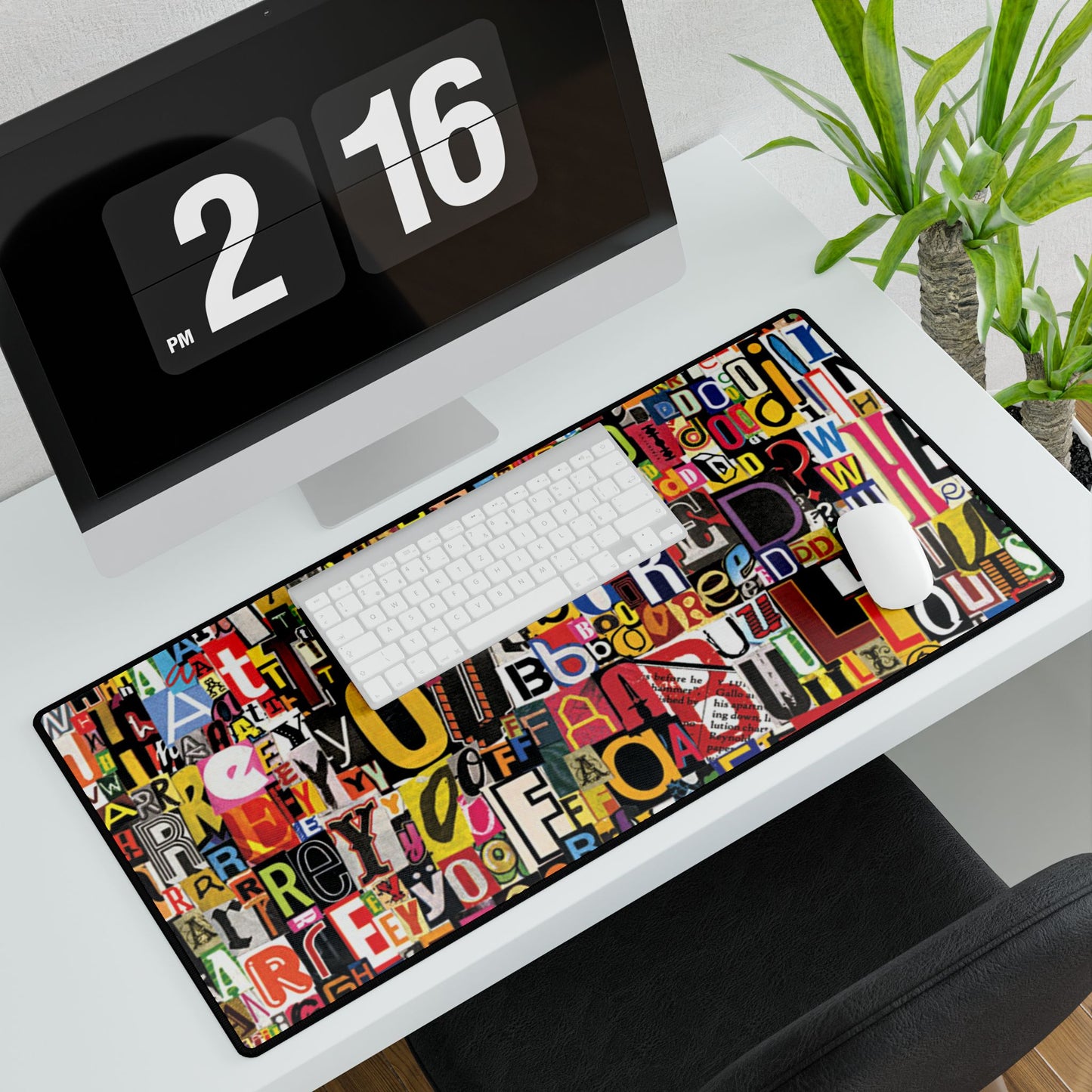 Colorful Collage Alphabet Desk Mat — Typographic Word Art Gaming & Office Desk Pad