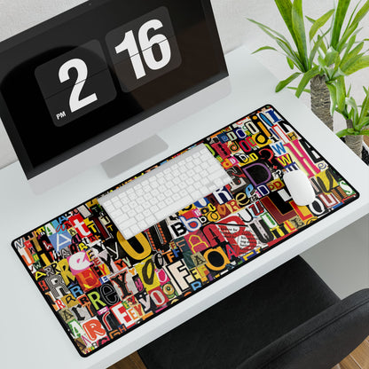 Colorful Collage Alphabet Desk Mat — Typographic Word Art Gaming & Office Desk Pad