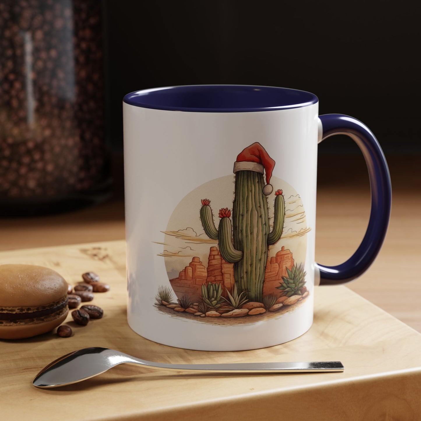 New Year Cactus Mug – Santa Hat Desert Mug – Southwestern Holiday Coffee Cup – Funny Festive Cactus New Year Gift