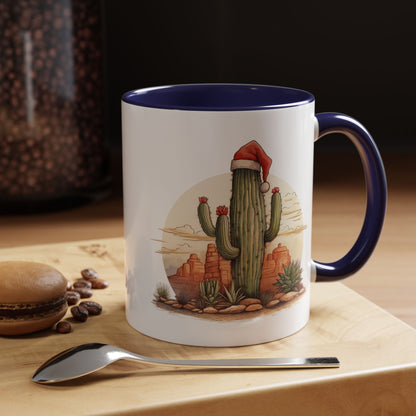 New Year Cactus Mug – Santa Hat Desert Mug – Southwestern Holiday Coffee Cup – Funny Festive Cactus New Year Gift