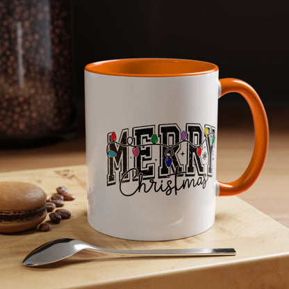 Merry Christmas Accent Coffee Mug – Holiday Lights Festive Ceramic Mug (11/15 oz)