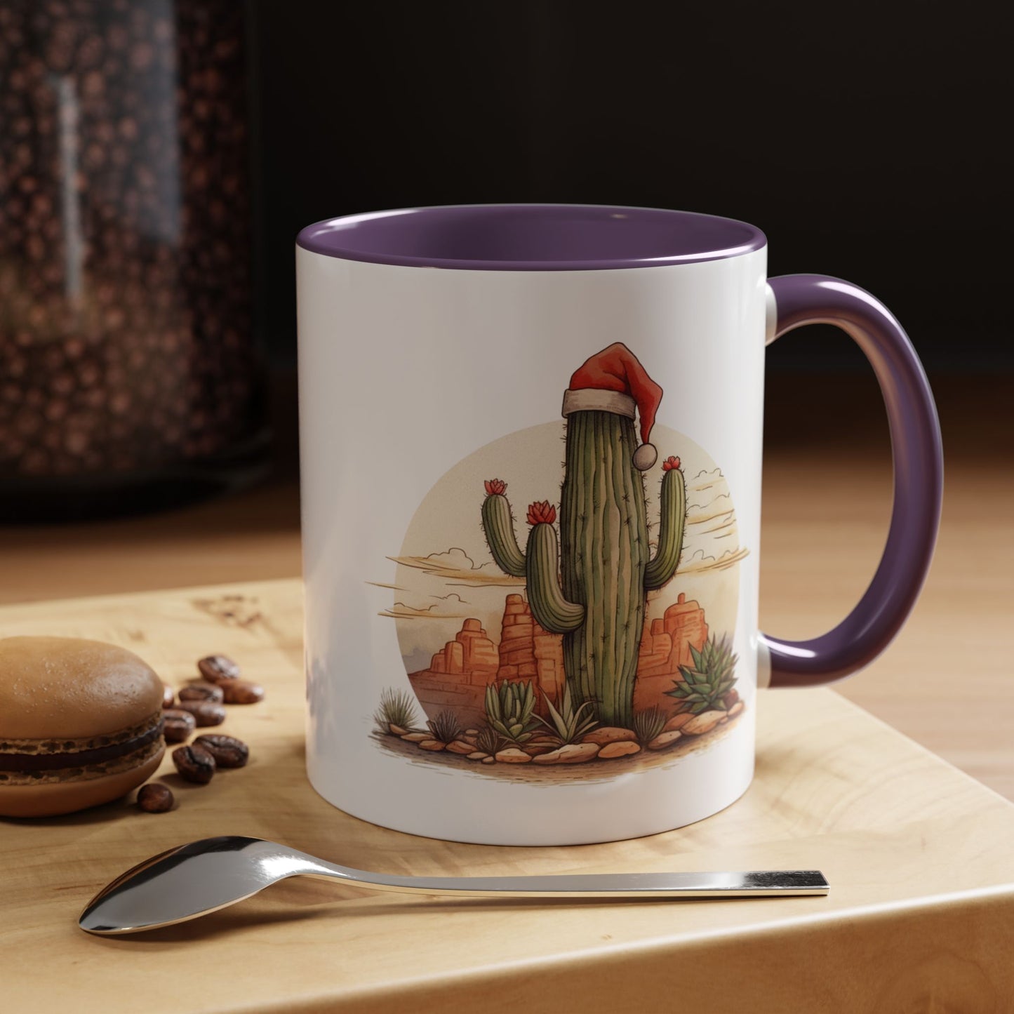 New Year Cactus Mug – Santa Hat Desert Mug – Southwestern Holiday Coffee Cup – Funny Festive Cactus New Year Gift