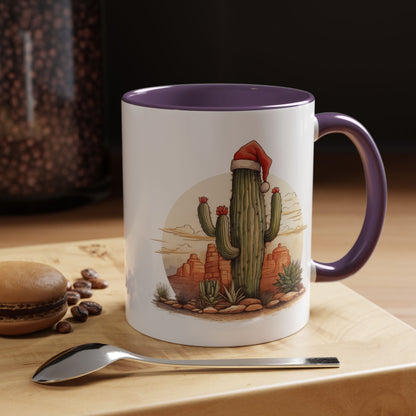 New Year Cactus Mug – Santa Hat Desert Mug – Southwestern Holiday Coffee Cup – Funny Festive Cactus New Year Gift