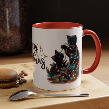 Cute Black Cat Christmas Lights Mug – Festive Holiday Coffee Cup Gift
