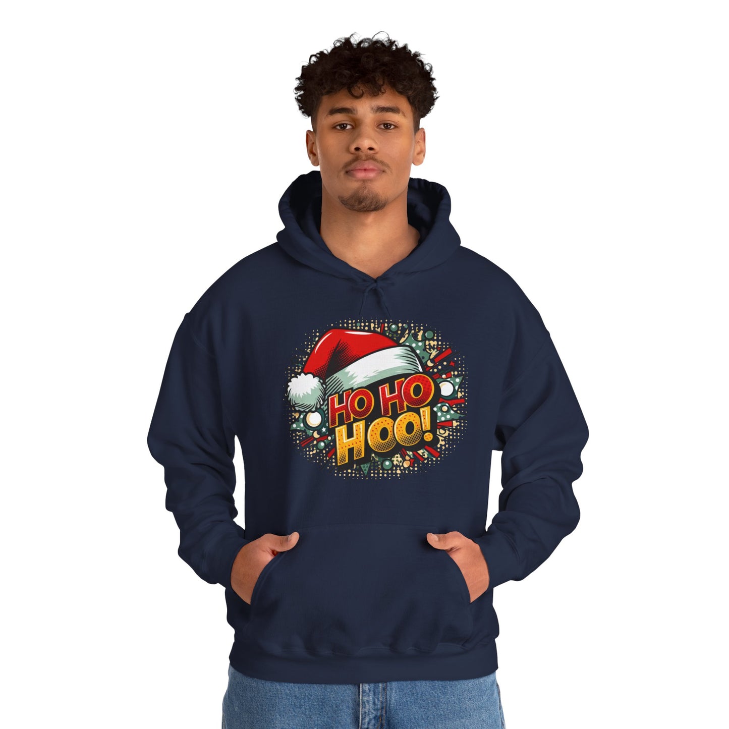 Ho Ho Hoo! Christmas Comic Hoodie — Santa Hat Pop Art Sweatshirt