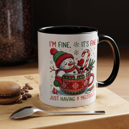 Funny Snowman Christmas Mug – I’m Fine, It’s Fine, Just Having a Meltdown Holiday Cup