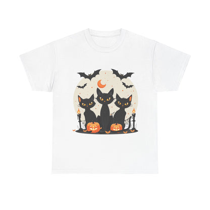 Halloween Black Cat T-Shirt – Cute Spooky Cats with Pumpkins & Bats Print