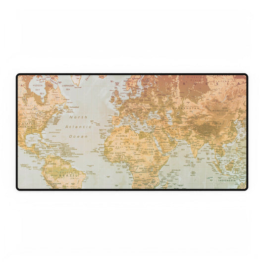 Vintage World Map Desk Mat — Large Antique Travel Mousepad & Keyboard Pad
